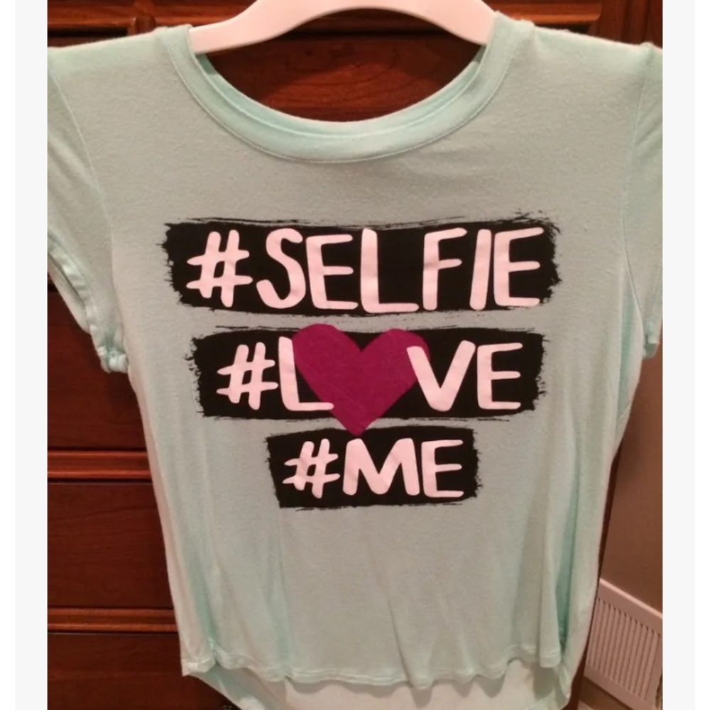 Sugar & Diamonds girls short sleeve graphic shirt, mint green, size XL, hash tag